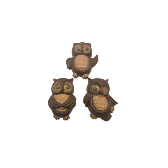 Set of 3 Brown Owl Magnets Plastic Googly Eyes Retro Style Kitchen Home Decor - Picture 1 of 9